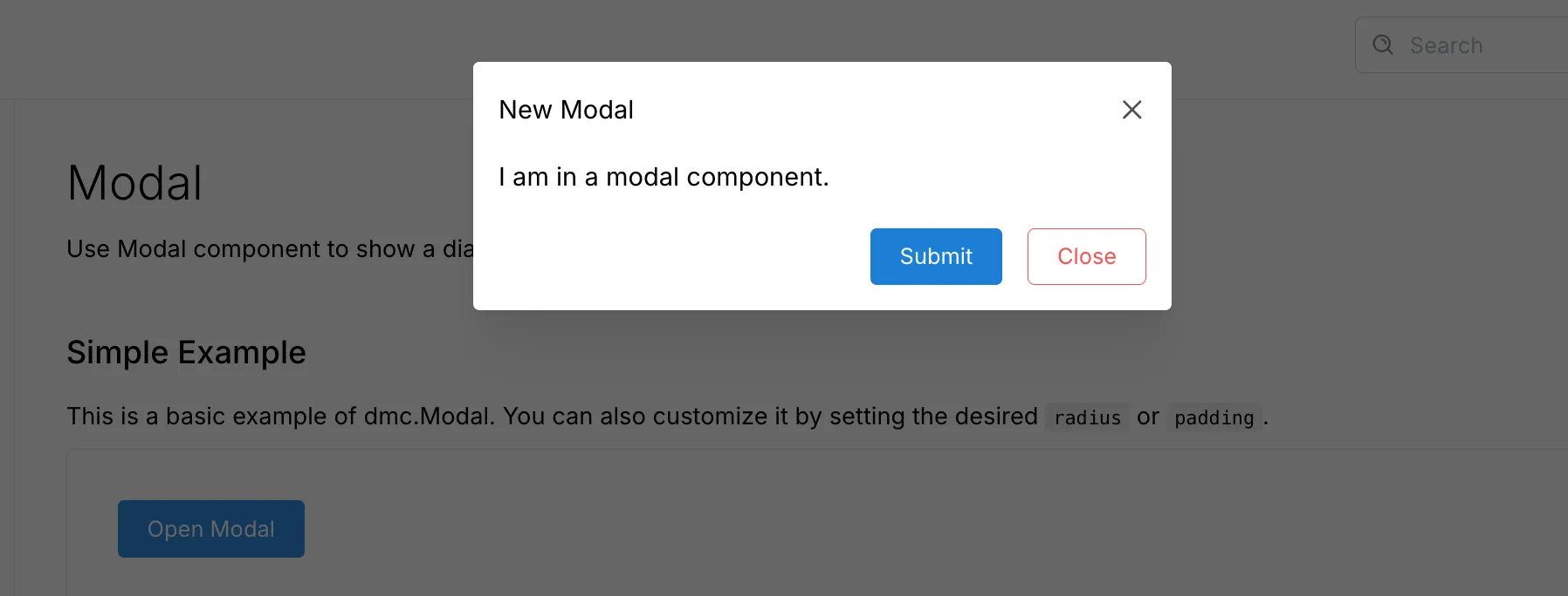 Illustration: a modal is a typical example of what DMC can provide out-of-the-box.